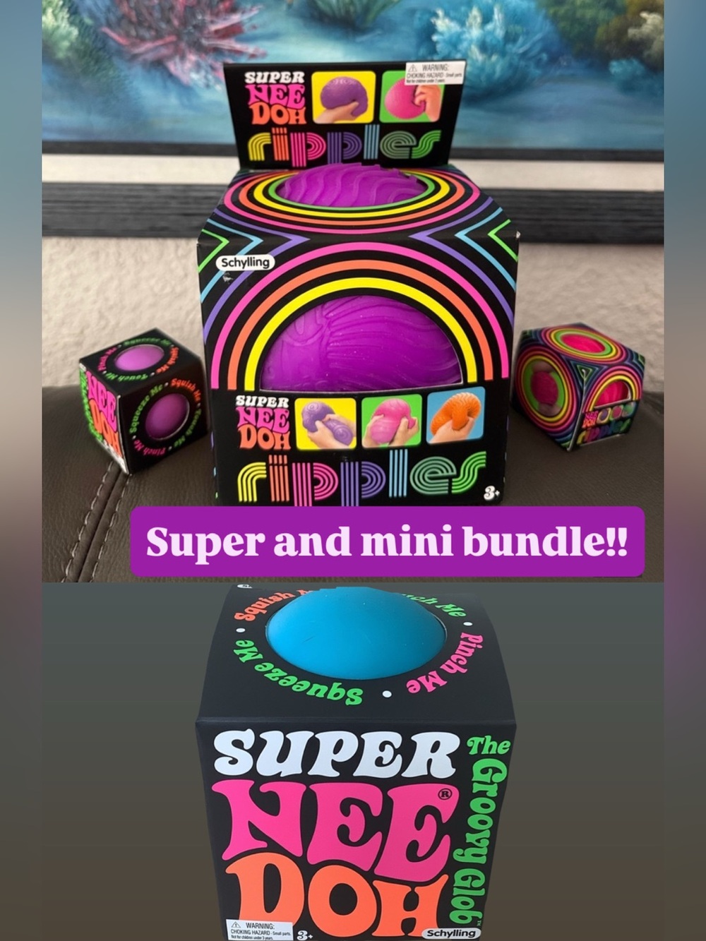 Super NeeDoh Ripples Purple- Groovy Glob & pink mini Ripple Sensory Toys 💜🩷
